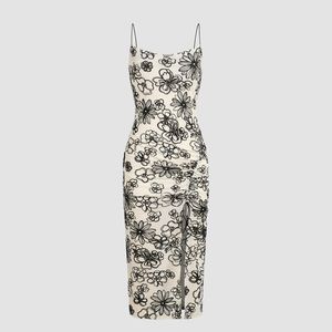 From Cider, floral beige and black dress with slit